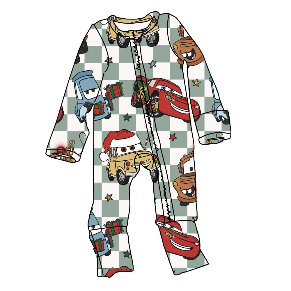 $16.00 EA- 0-3M X 2, 3-6M X 2, 6-12M X 1, 12-24M X 2  -  Christmas Zippies Sleepers - Green Checker Cars