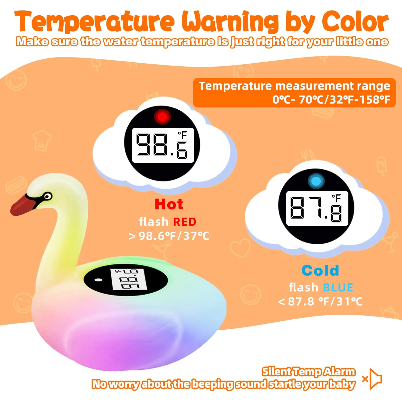 Baby Bath Thermometer with Colorful Lights, Rechargeable Bath Thermometer Baby Safety, Swan Baby Bath Temperature Toy, BPA-Free Baby Bathtub Water Thermometer for Newborn, Infants, Pregnancy