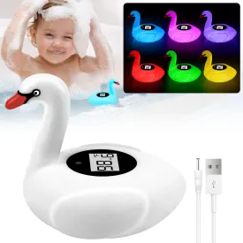 Baby Bath Thermometer with Colorful Lights, Rechargeable Bath Thermometer Baby Safety, Swan Baby Bath Temperature Toy, BPA-Free Baby Bathtub Water Thermometer for Newborn, Infants, Pregnancy
