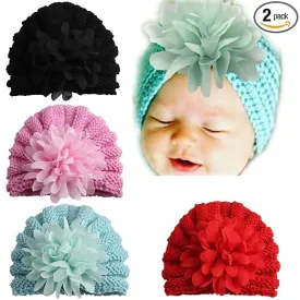 Babymoon | Set of 2 | Knit Flower Cap  Newborn Photography Crochet Outfit Costume | Blue & Red