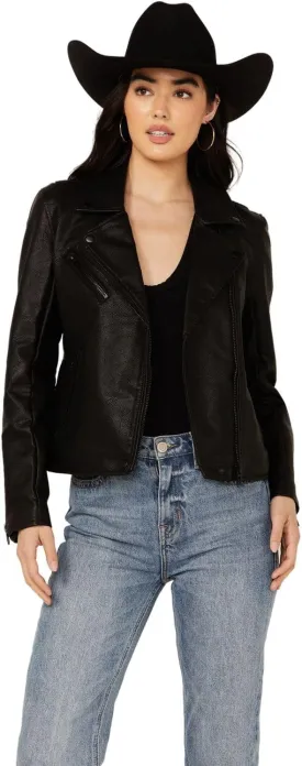 [BLANKNYC] Womens Luxury Clothing Semi Fitted Vegan Leather Motorcycle Jacket