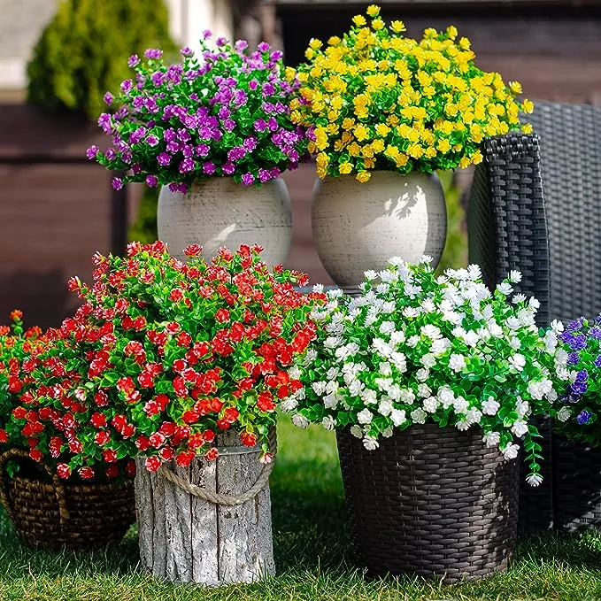 Clearance Bulk 8 Bundles Faux Plants Eucalyptus UV Resistant Shrubs for Outside Indoor Decorations Wholesale