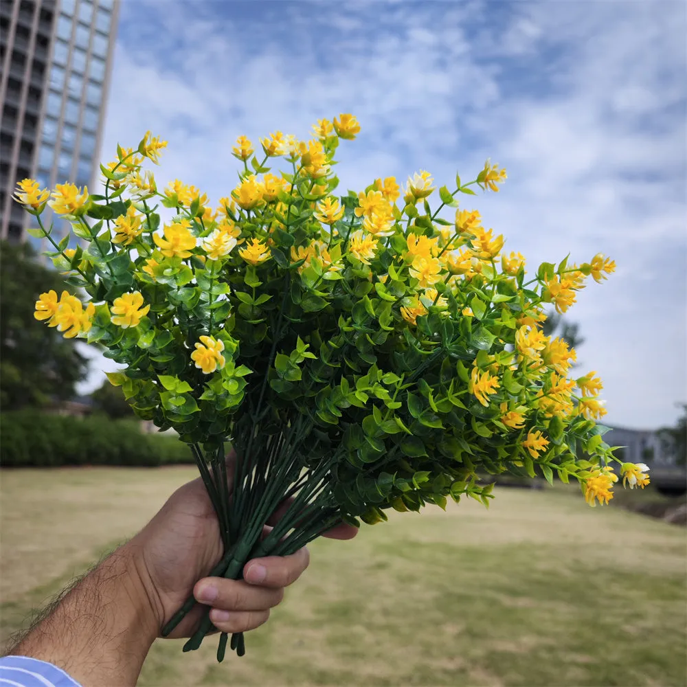 Clearance Bulk 8 Bundles Faux Plants Eucalyptus UV Resistant Shrubs for Outside Indoor Decorations Wholesale