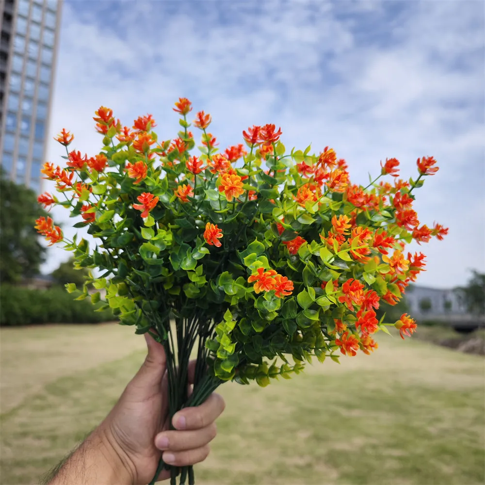 Clearance Bulk 8 Bundles Faux Plants Eucalyptus UV Resistant Shrubs for Outside Indoor Decorations Wholesale