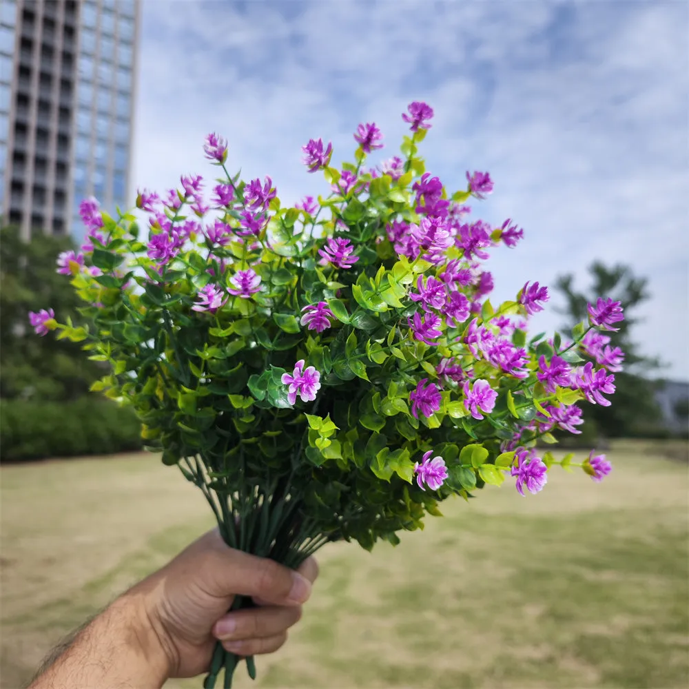 Clearance Bulk 8 Bundles Faux Plants Eucalyptus UV Resistant Shrubs for Outside Indoor Decorations Wholesale