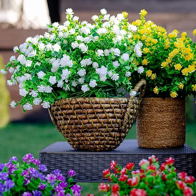 Clearance Bulk 8 Bundles Faux Plants Eucalyptus UV Resistant Shrubs for Outside Indoor Decorations Wholesale