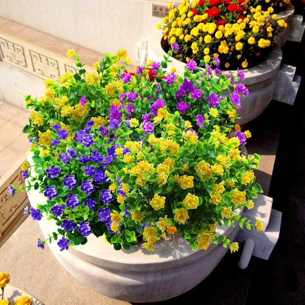 Clearance Bulk 8 Bundles Faux Plants Eucalyptus UV Resistant Shrubs for Outside Indoor Decorations Wholesale