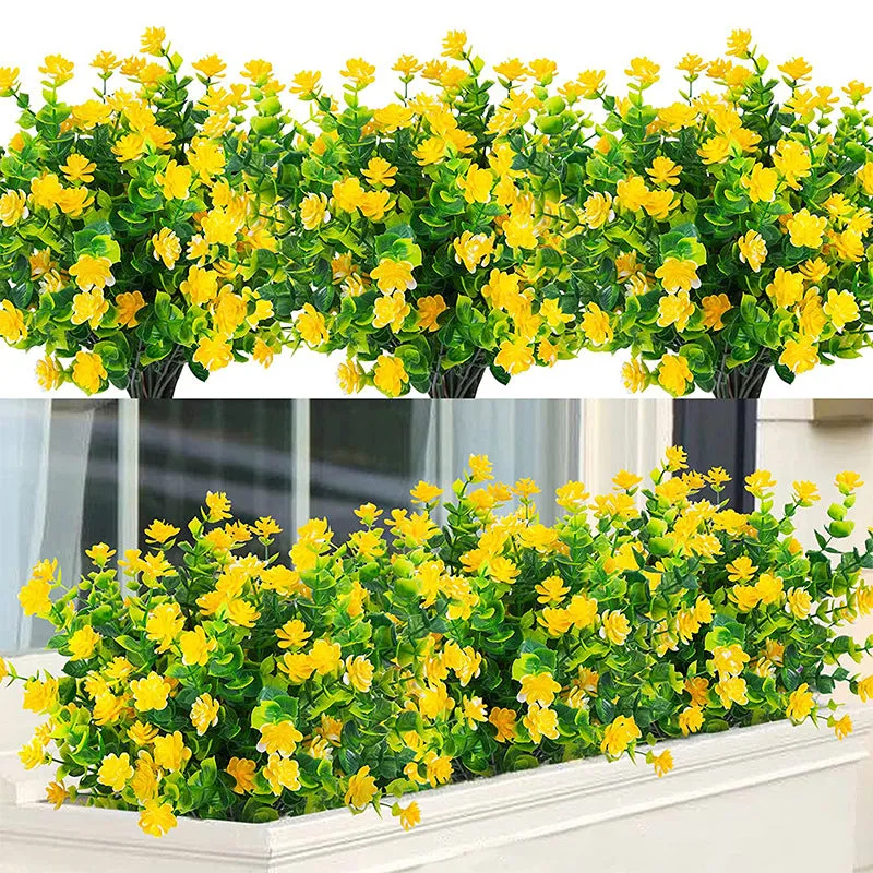 Clearance Bulk 8 Bundles Faux Plants Eucalyptus UV Resistant Shrubs for Outside Indoor Decorations Wholesale