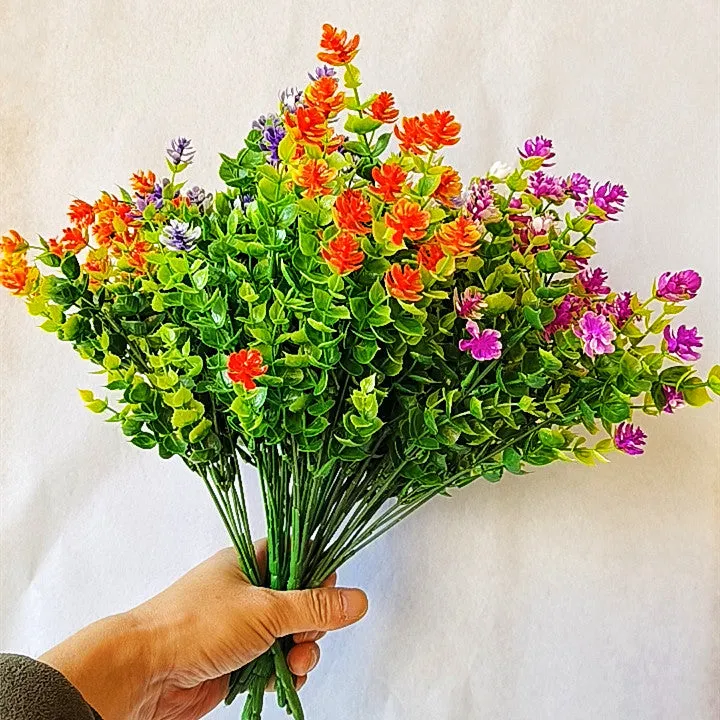 Clearance Bulk 8 Bundles Faux Plants Eucalyptus UV Resistant Shrubs for Outside Indoor Decorations Wholesale