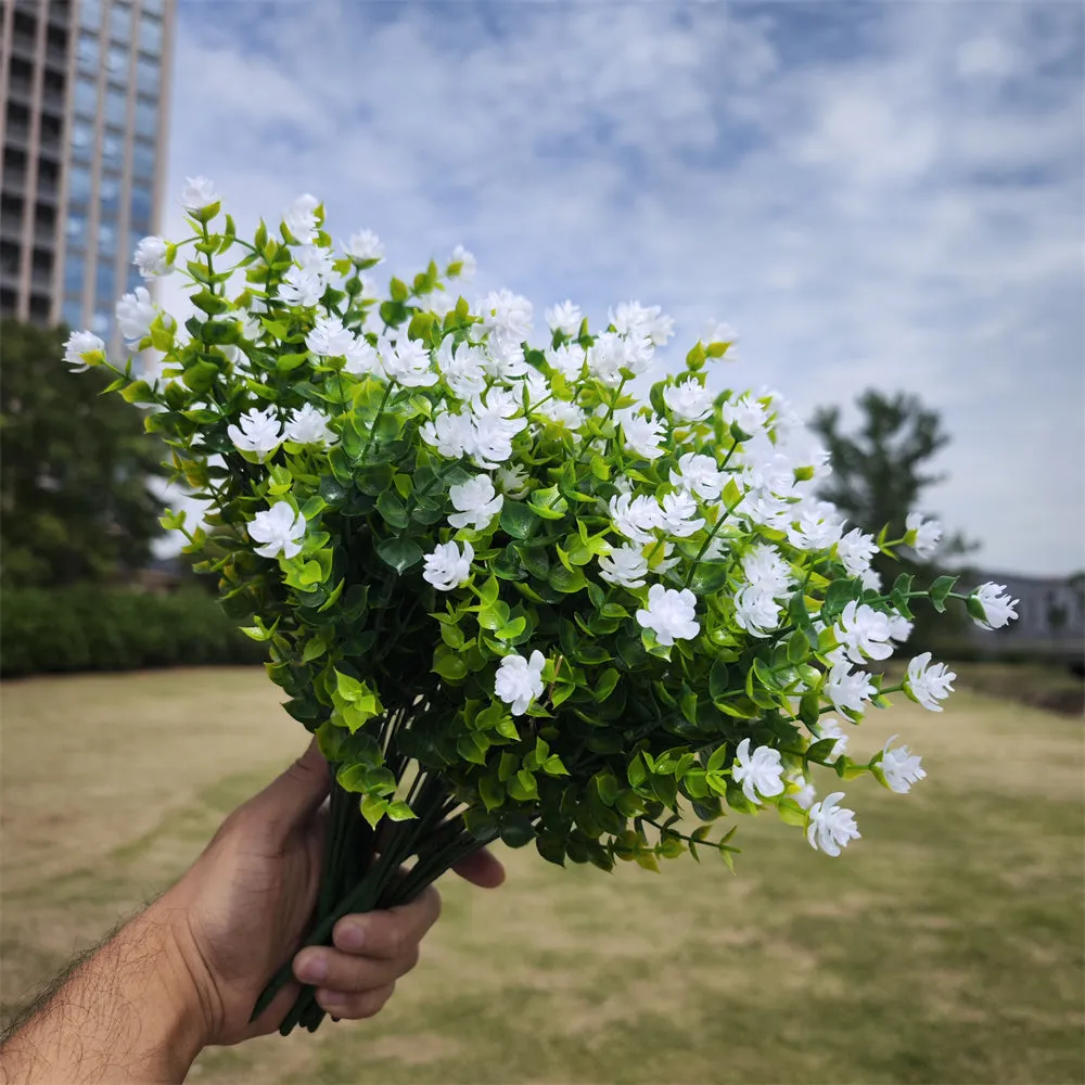 Clearance Bulk 8 Bundles Faux Plants Eucalyptus UV Resistant Shrubs for Outside Indoor Decorations Wholesale