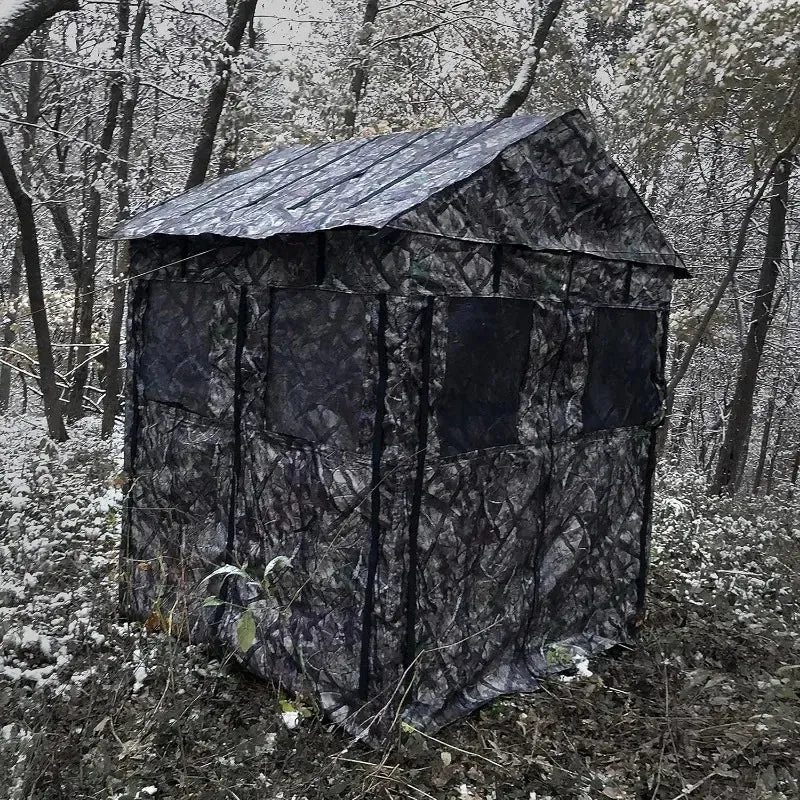 Deluxe Steel Frame 3 or 4 Person Hunting Ground Blind Shoot Through Mesh Windows and Anchoring System Included Hunting Blind