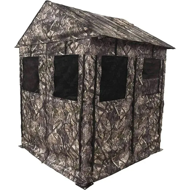 Deluxe Steel Frame 3 or 4 Person Hunting Ground Blind Shoot Through Mesh Windows and Anchoring System Included Hunting Blind