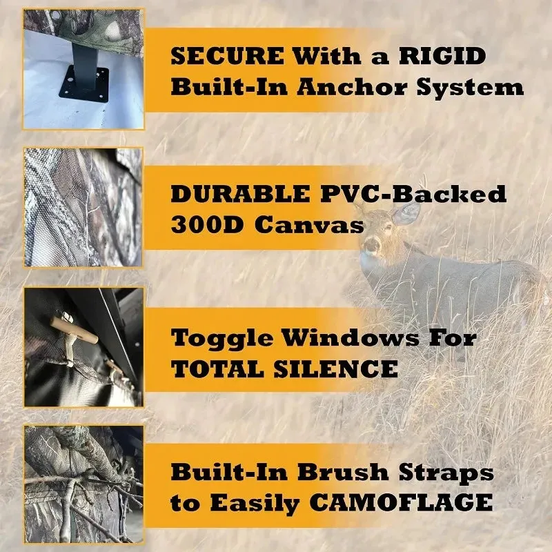 Deluxe Steel Frame 3 or 4 Person Hunting Ground Blind Shoot Through Mesh Windows and Anchoring System Included Hunting Blind