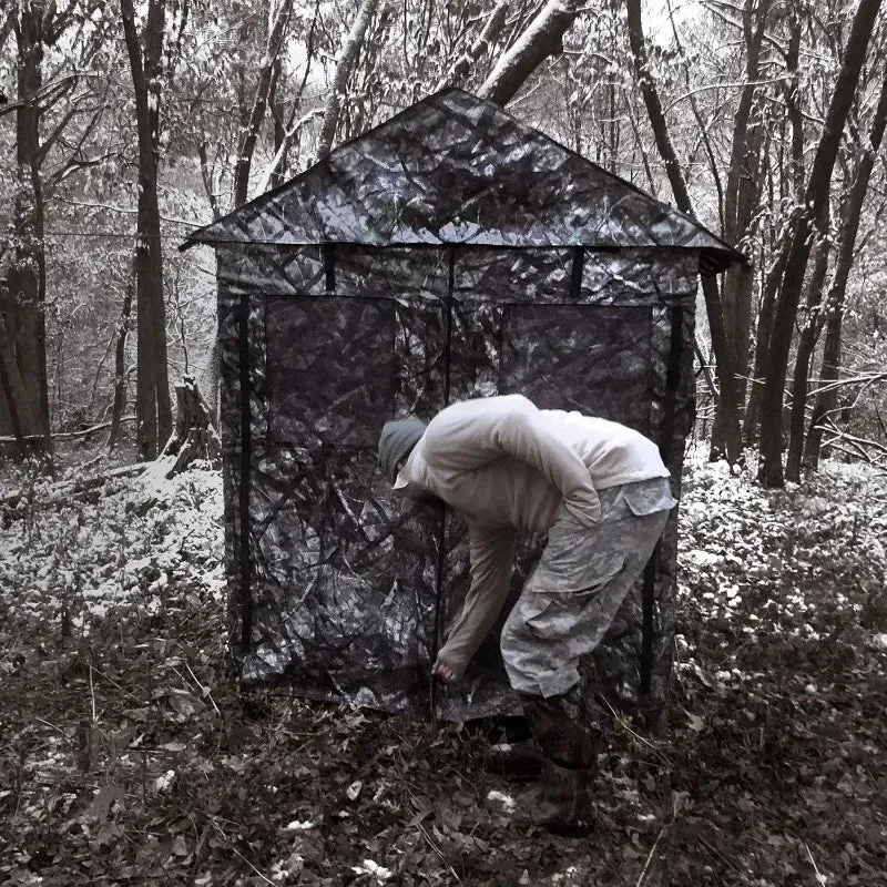 Deluxe Steel Frame 3 or 4 Person Hunting Ground Blind Shoot Through Mesh Windows and Anchoring System Included Hunting Blind