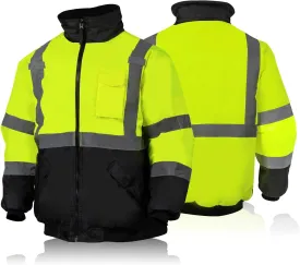 FONIRRA High Visibility Safety Bomber Jackets with Fleece Liner,ANSI Class 2 Reflective Waterproof Jacket for Men