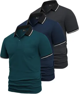 GEEK LIGHTING 3 Pack Mens Polo Shirts Short Sleeve Athletic Polo for Men Casual Moisture Wicking T-Shirts with Pocket