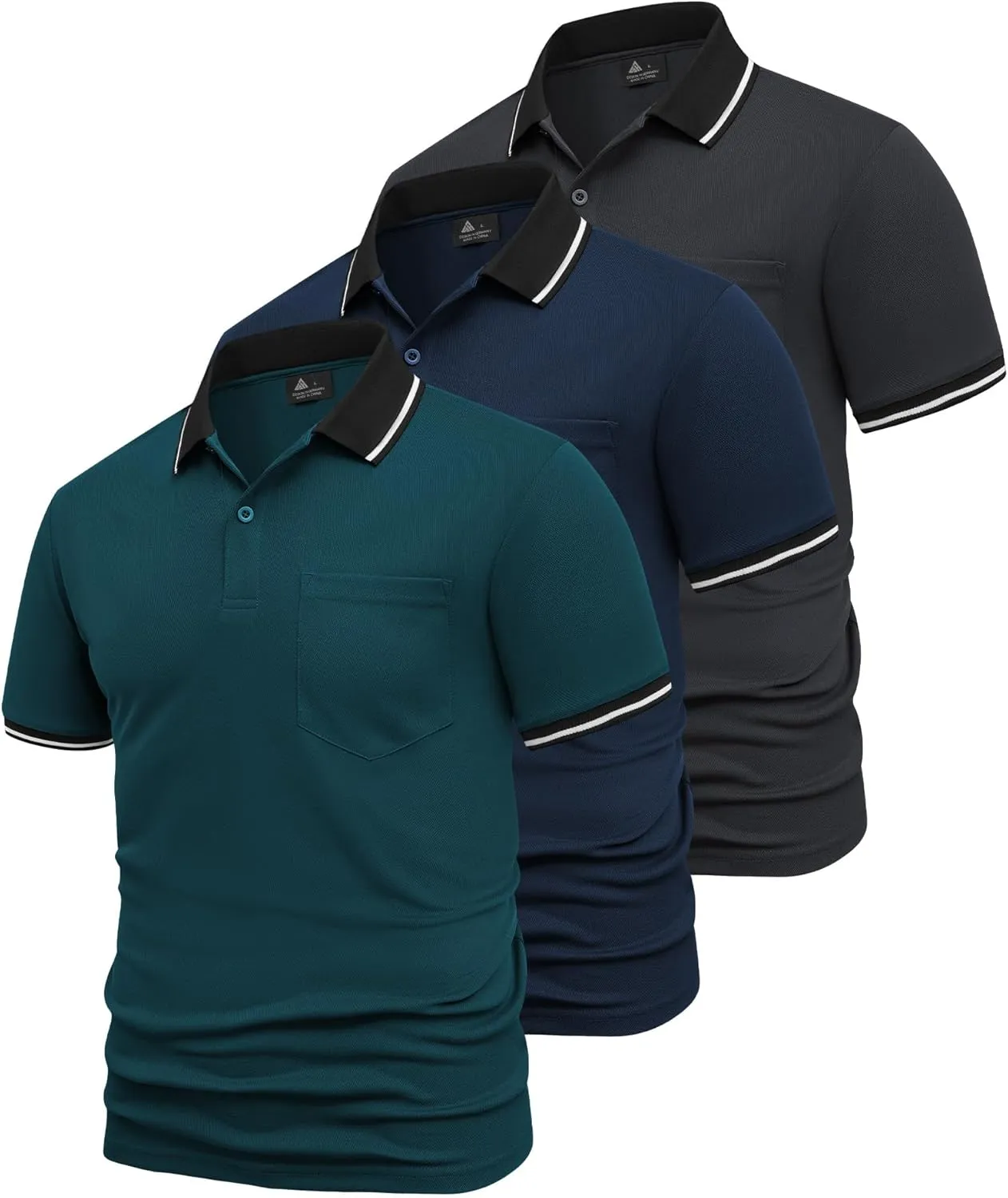 GEEK LIGHTING 3 Pack Mens Polo Shirts Short Sleeve Athletic Polo for Men Casual Moisture Wicking T-Shirts with Pocket