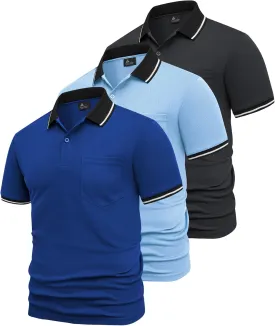 GEEK LIGHTING 3 Pack Mens Polo Shirts Short Sleeve Athletic Polo for Men Casual Moisture Wicking T-Shirts with Pocket
