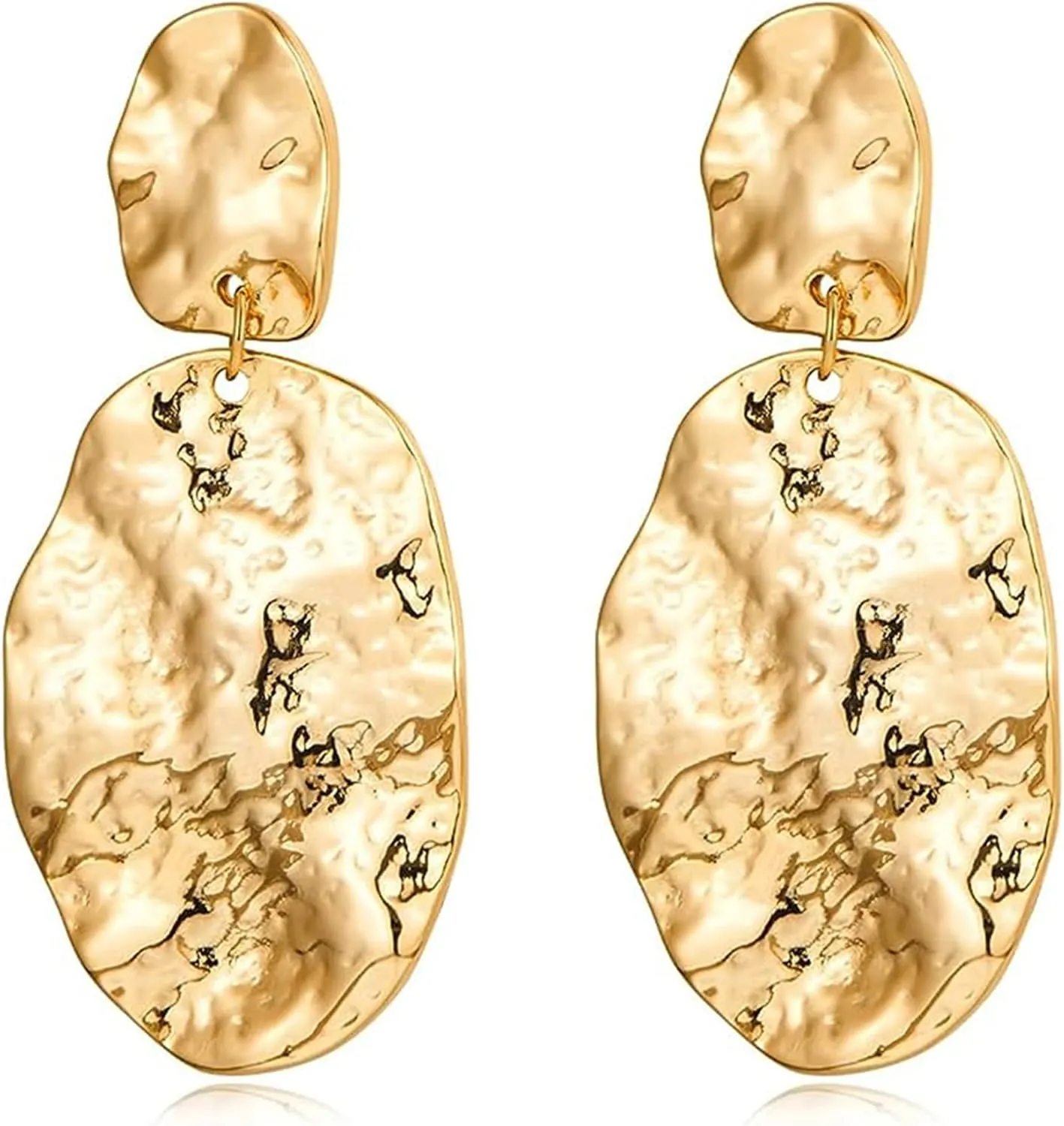 Gold Women Earrings Gold Statement Earrings Geometric Round Hammered Earrings Big Teardrop Dangle Earrings for Women Girls