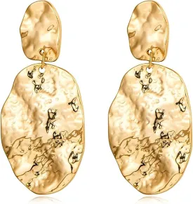 Gold Women Earrings Gold Statement Earrings Geometric Round Hammered Earrings Big Teardrop Dangle Earrings for Women Girls