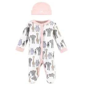 Hudson Baby Preemie Sleep and Play and Cap, Pink Safari