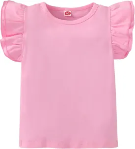 Kids Blouse Plain Ruffle Sleeve Top Toddler Girls Solid Color T-Shirt Baby Girl Cotton Casual Clothes