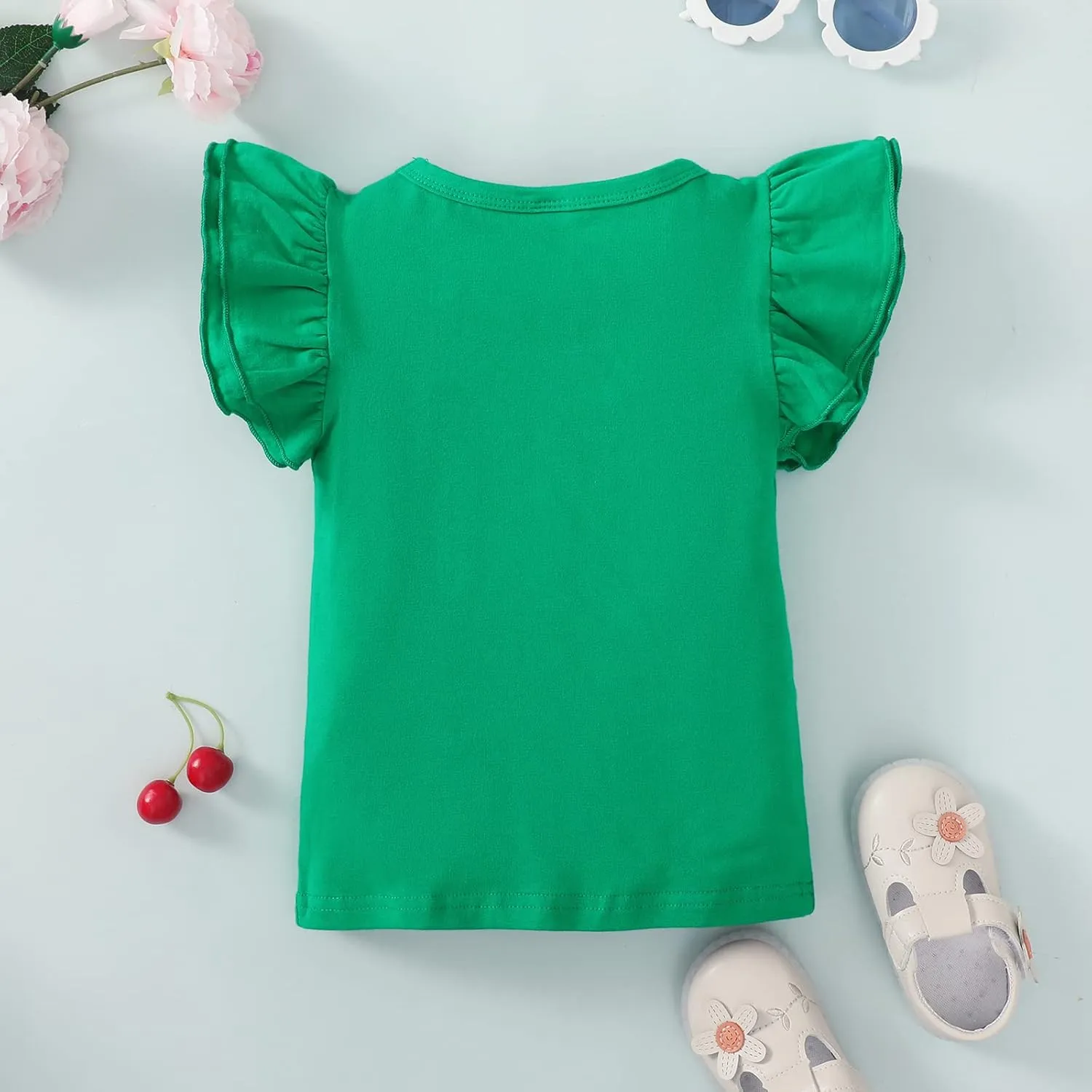Kids Blouse Plain Ruffle Sleeve Top Toddler Girls Solid Color T-Shirt Baby Girl Cotton Casual Clothes