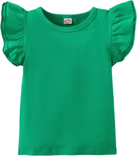 Kids Blouse Plain Ruffle Sleeve Top Toddler Girls Solid Color T-Shirt Baby Girl Cotton Casual Clothes