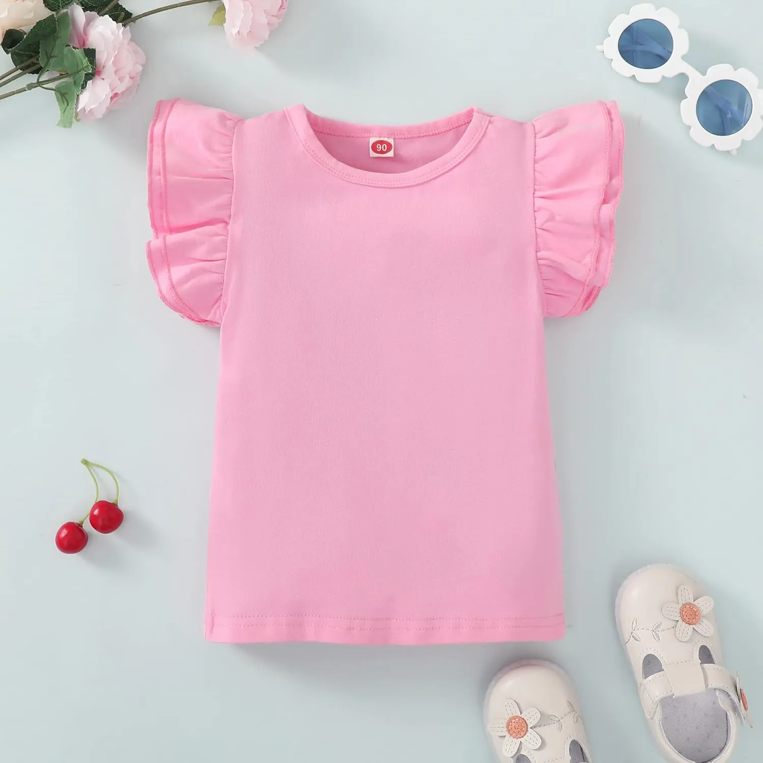 Kids Blouse Plain Ruffle Sleeve Top Toddler Girls Solid Color T-Shirt Baby Girl Cotton Casual Clothes