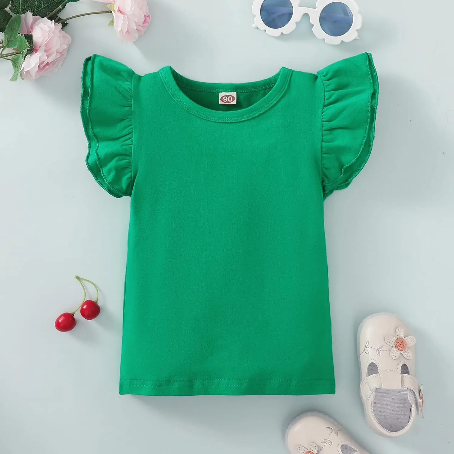 Kids Blouse Plain Ruffle Sleeve Top Toddler Girls Solid Color T-Shirt Baby Girl Cotton Casual Clothes