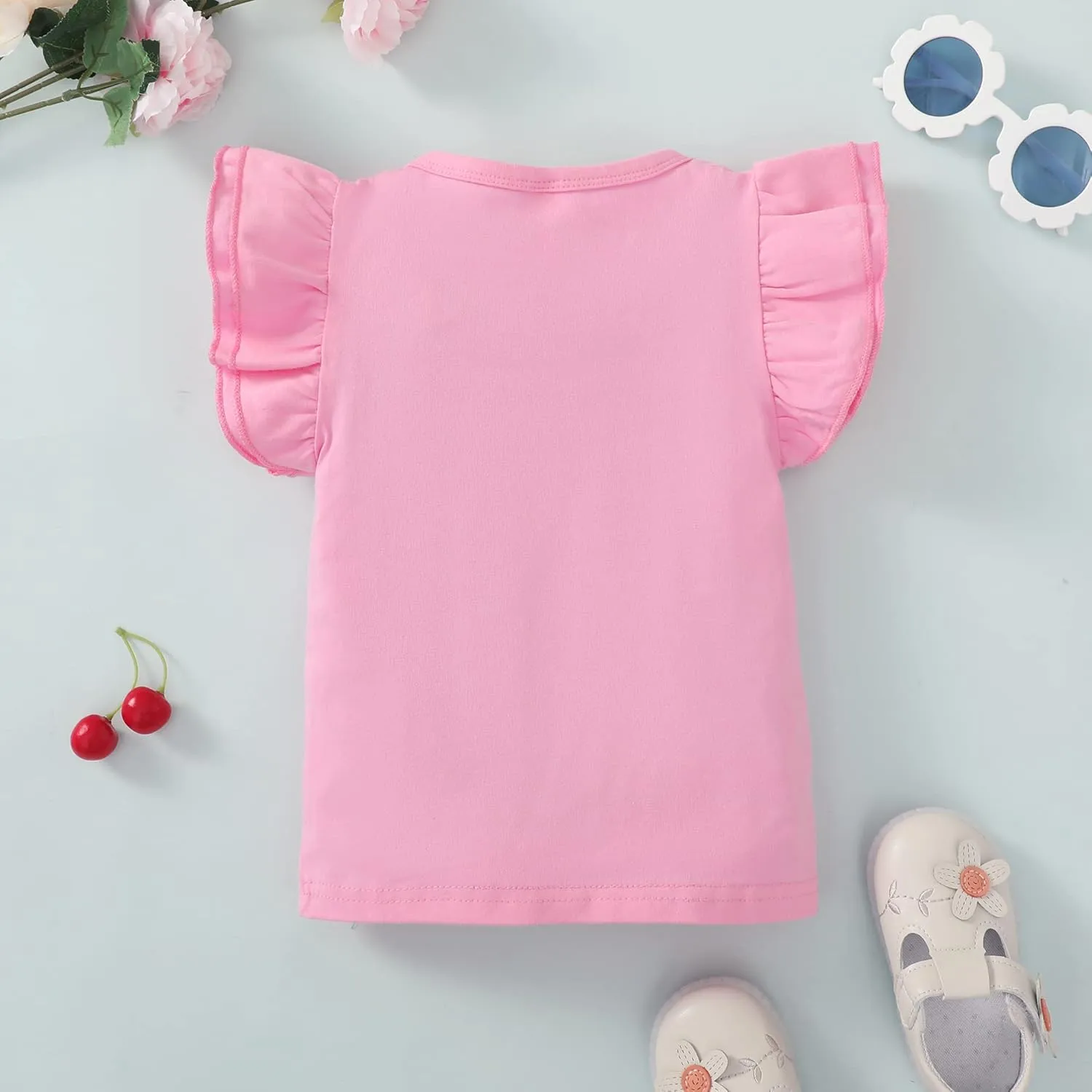 Kids Blouse Plain Ruffle Sleeve Top Toddler Girls Solid Color T-Shirt Baby Girl Cotton Casual Clothes