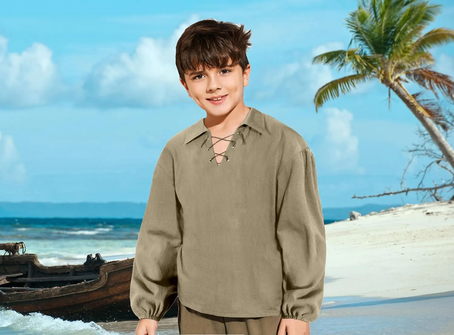 Kids Medieval Viking Pirate Renaissance Retro Costume Shirt for Boys Halloween Party Cosplay 3-12 Years