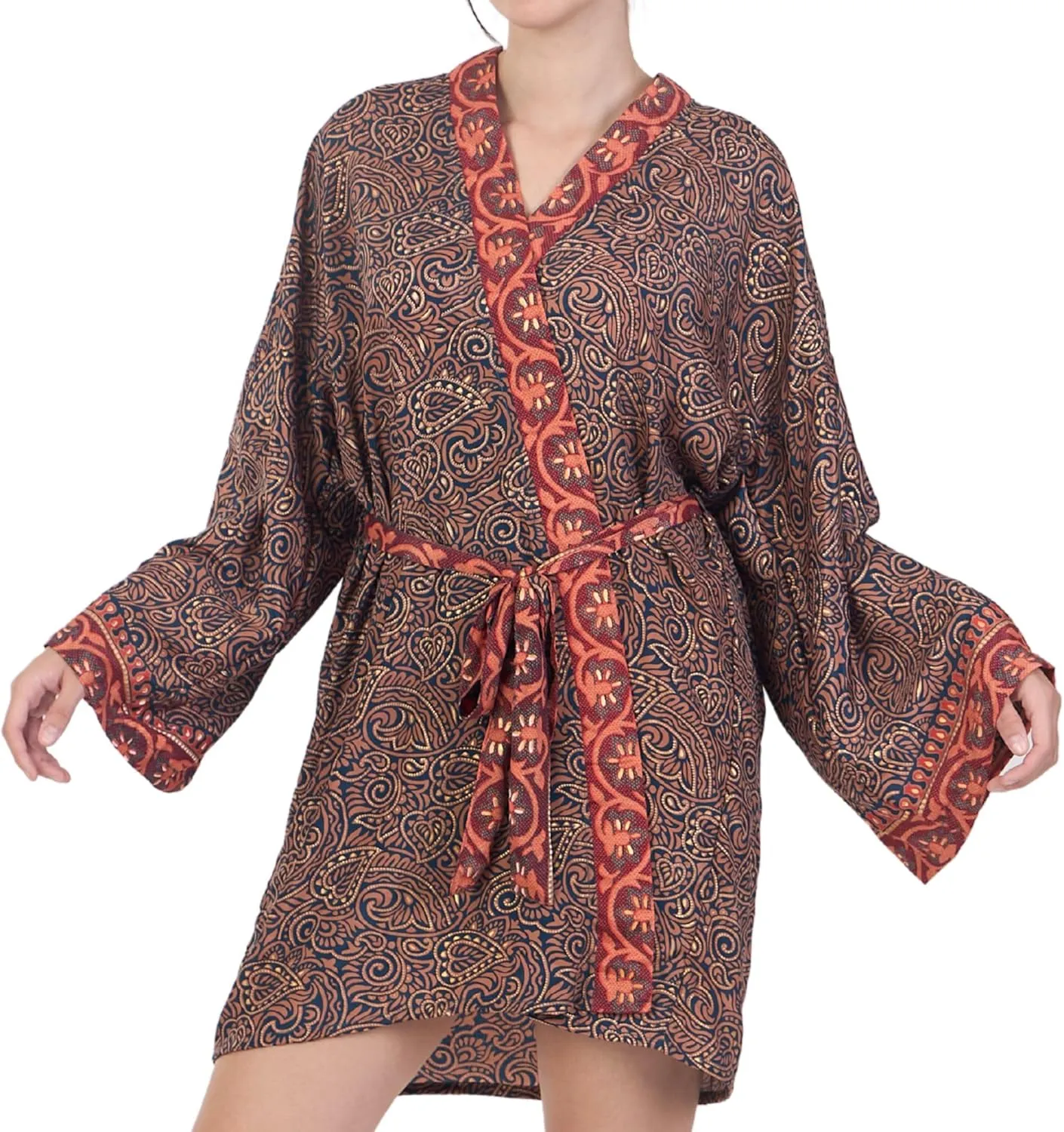 Kimono Boho for Women - 100% Kasturi Cotton - Flattering 3/4 Sleeve - Versatile for Beach, Vacation, Layering