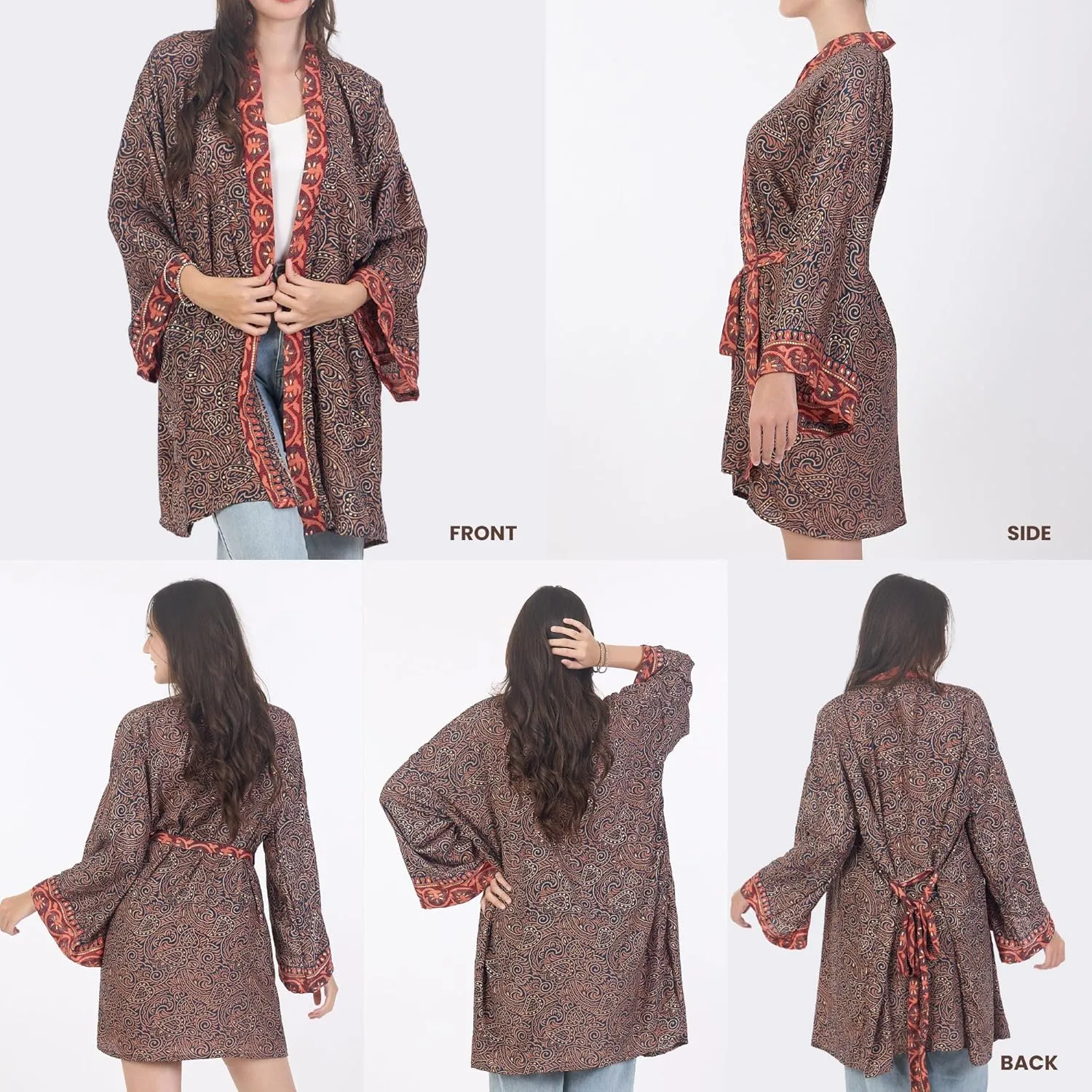 Kimono Boho for Women - 100% Kasturi Cotton - Flattering 3/4 Sleeve - Versatile for Beach, Vacation, Layering