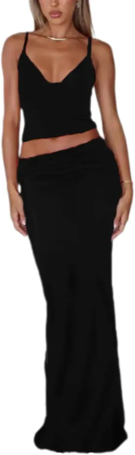 ksotutm Maxi Skirt Set Floral Print Halter Top Maxi Skirt Sexy Going Out Outfits for Women