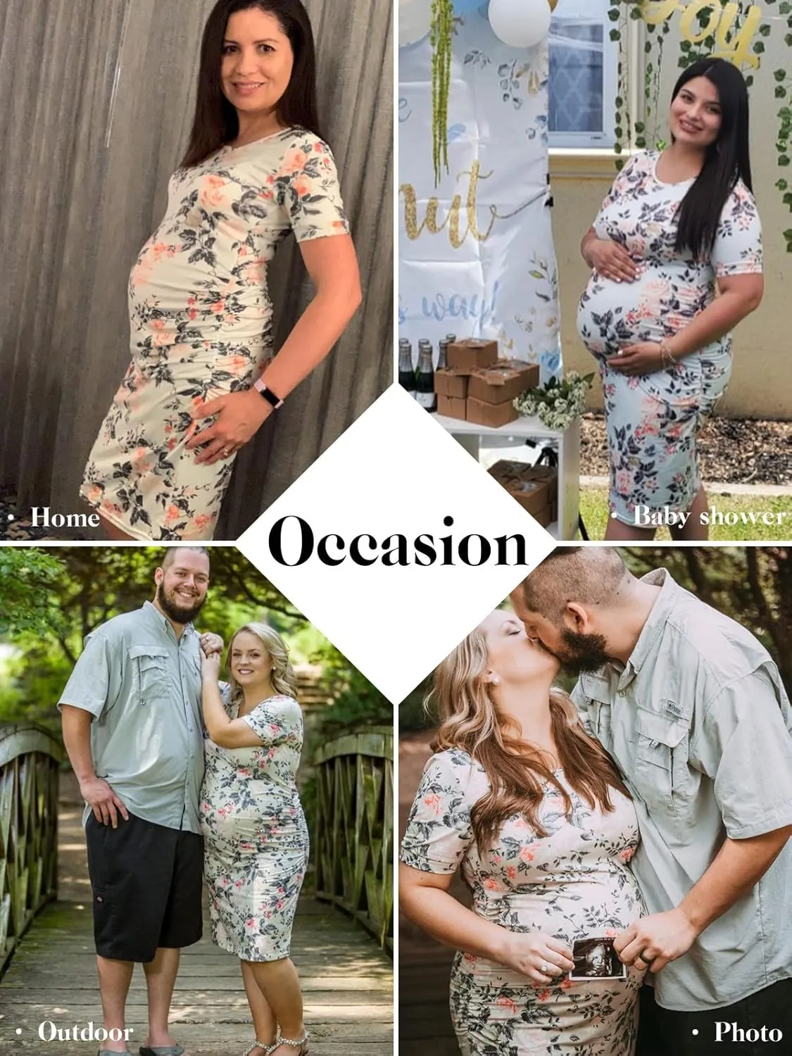 Liu & Qu Women's Maternity Bodycon Ruched Side Dress Casual Short & 3/4 Sleeve Dress for Daily Wearing Or Baby Shower