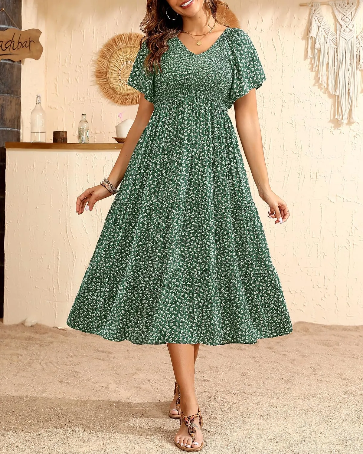 Maternity Dress for Baby Shower - 2025 Photoshoot Pregnancy Summer Midi Casual Flutter Sleeve Dress