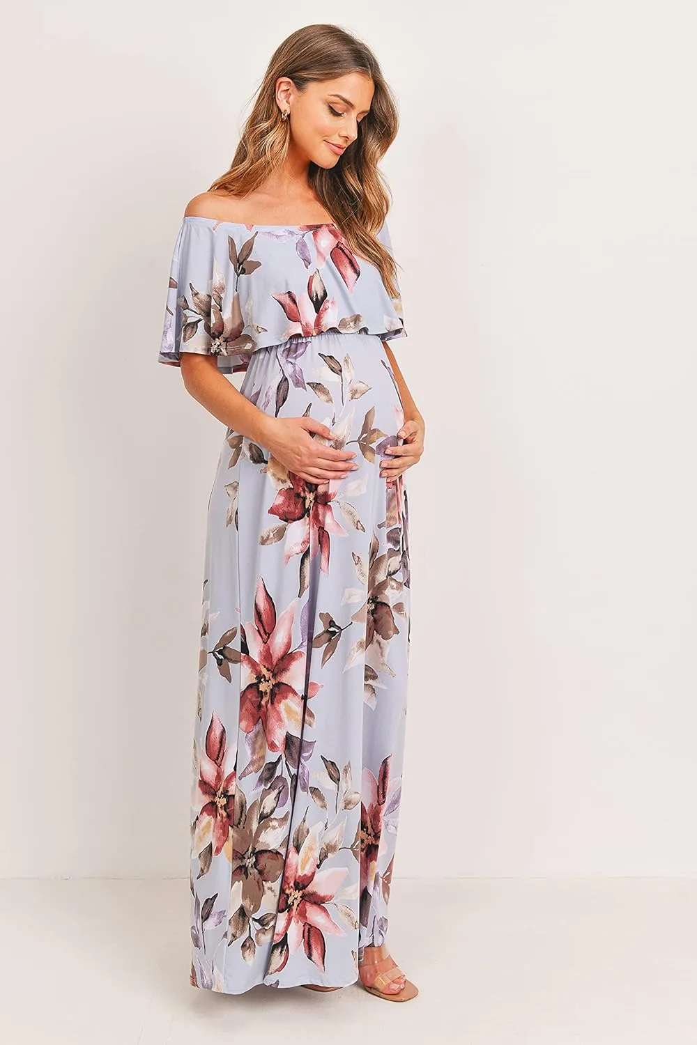 Maternity Dress Off Shoulder Maxi Pregnant Women Baby Shower Photoshoot