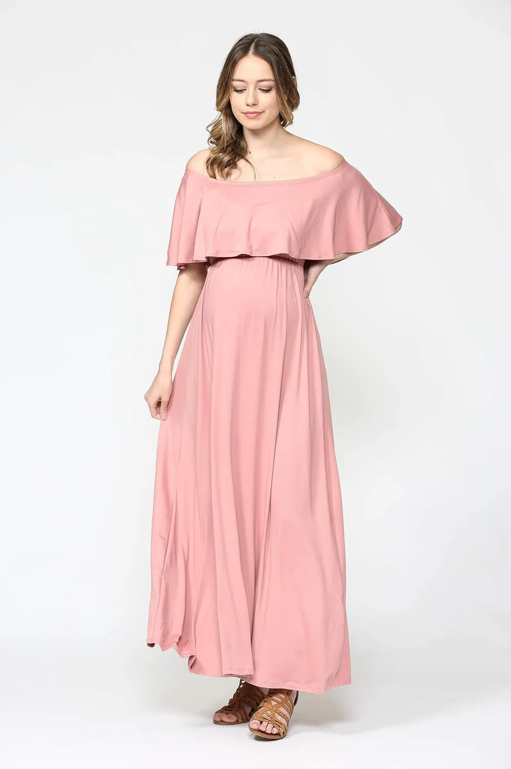 Maternity Dress Off Shoulder Maxi Pregnant Women Baby Shower Photoshoot