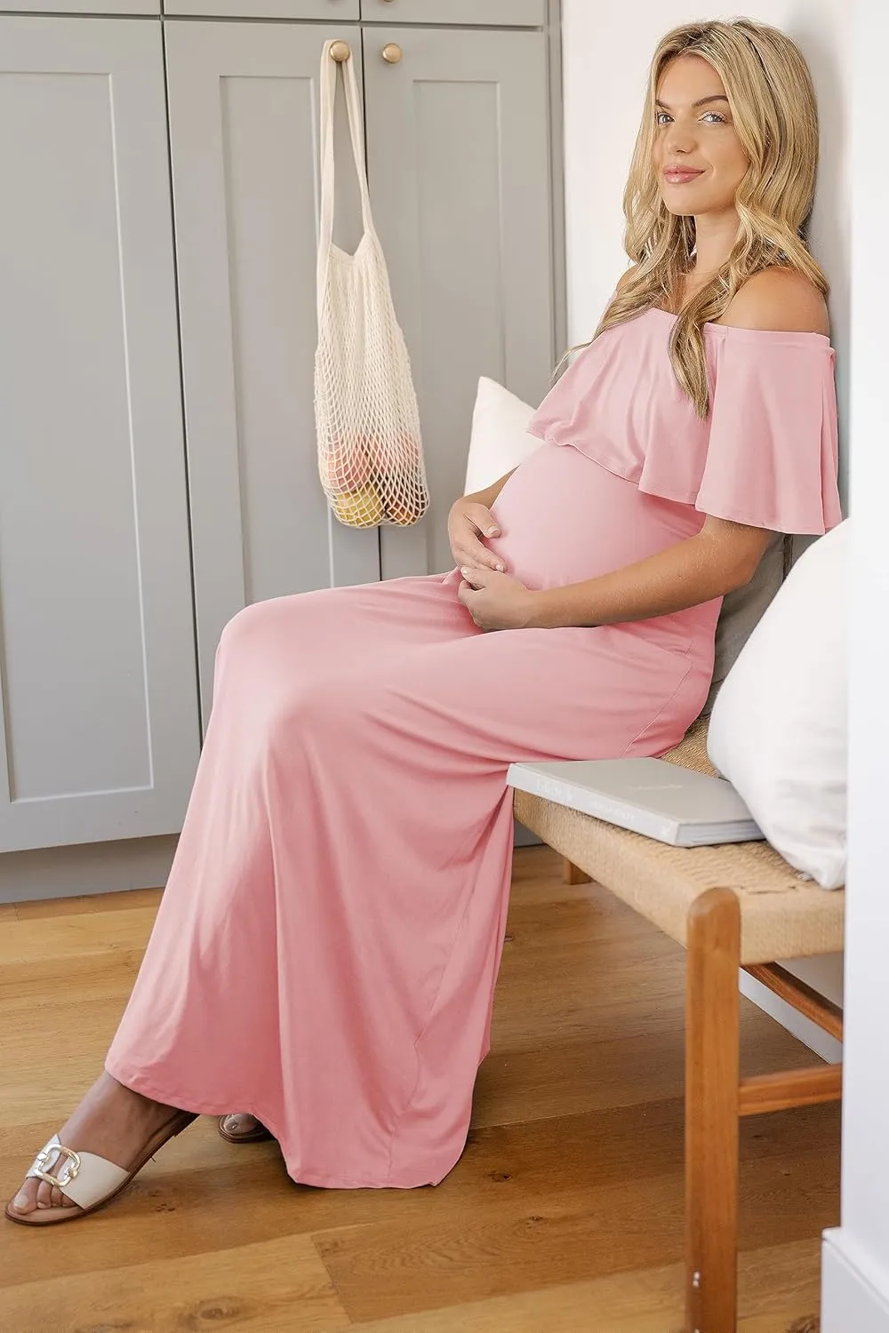 Maternity Dress Off Shoulder Maxi Pregnant Women Baby Shower Photoshoot