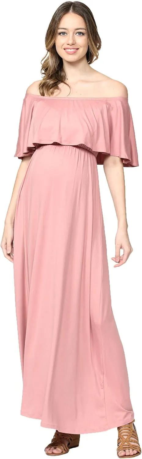 Maternity Dress Off Shoulder Maxi Pregnant Women Baby Shower Photoshoot