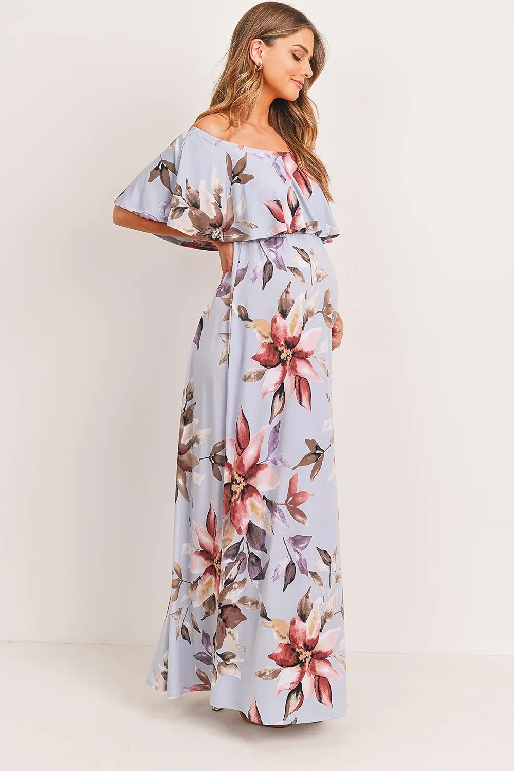 Maternity Dress Off Shoulder Maxi Pregnant Women Baby Shower Photoshoot