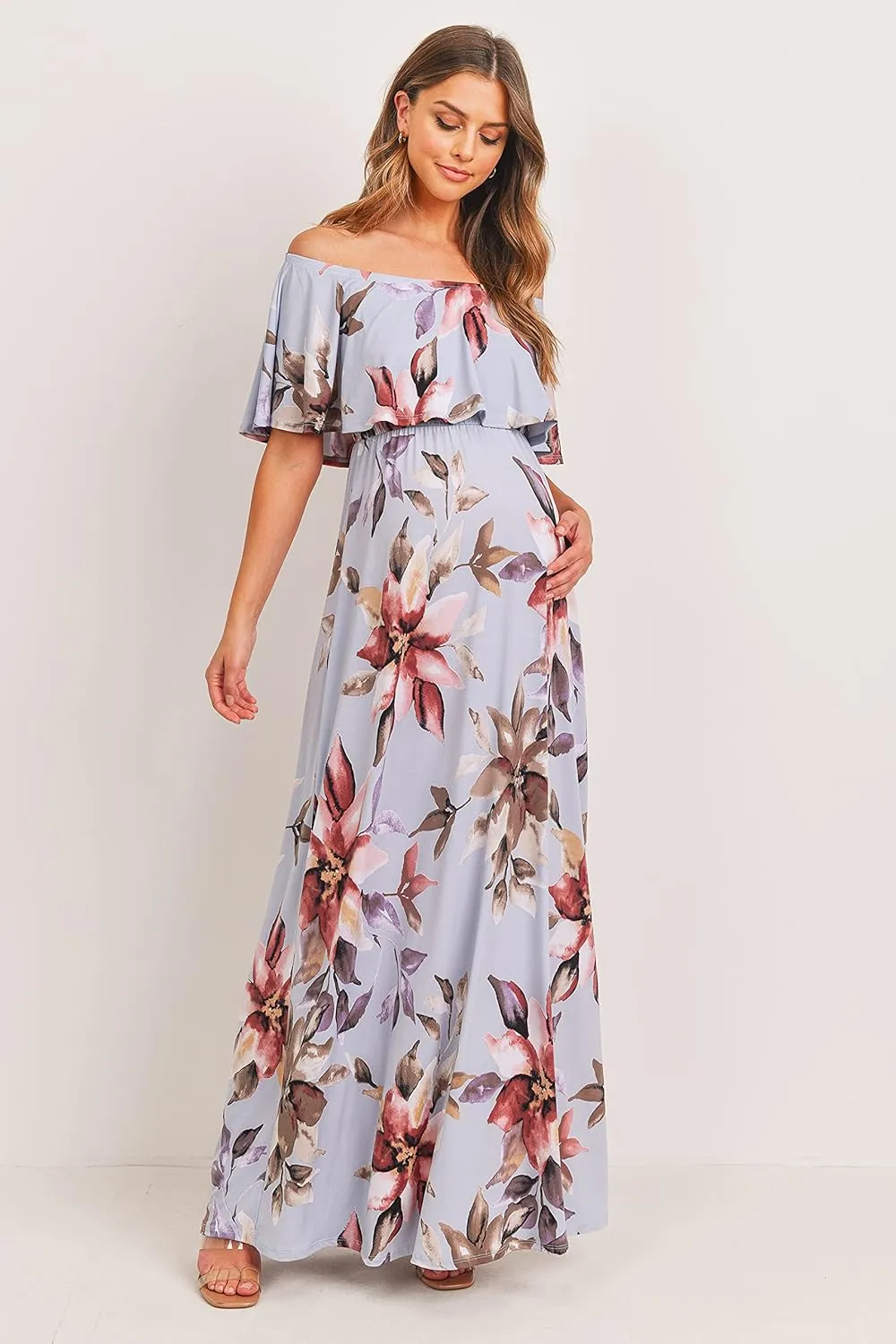 Maternity Dress Off Shoulder Maxi Pregnant Women Baby Shower Photoshoot