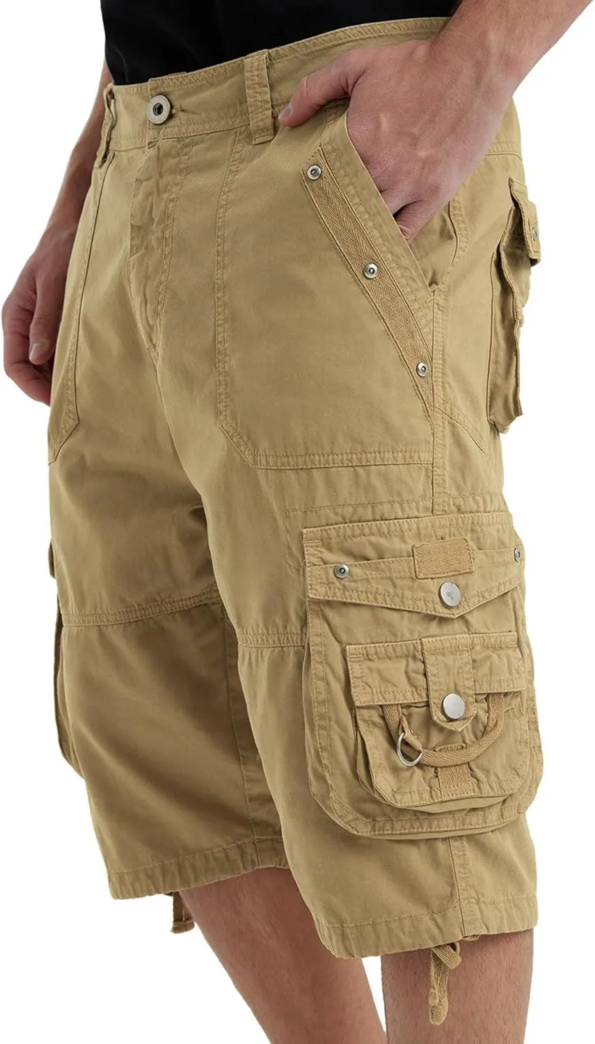 Men's Ripstop Cargo Shorts-Long Cotton Twill Straight Leg for Work Outdoor