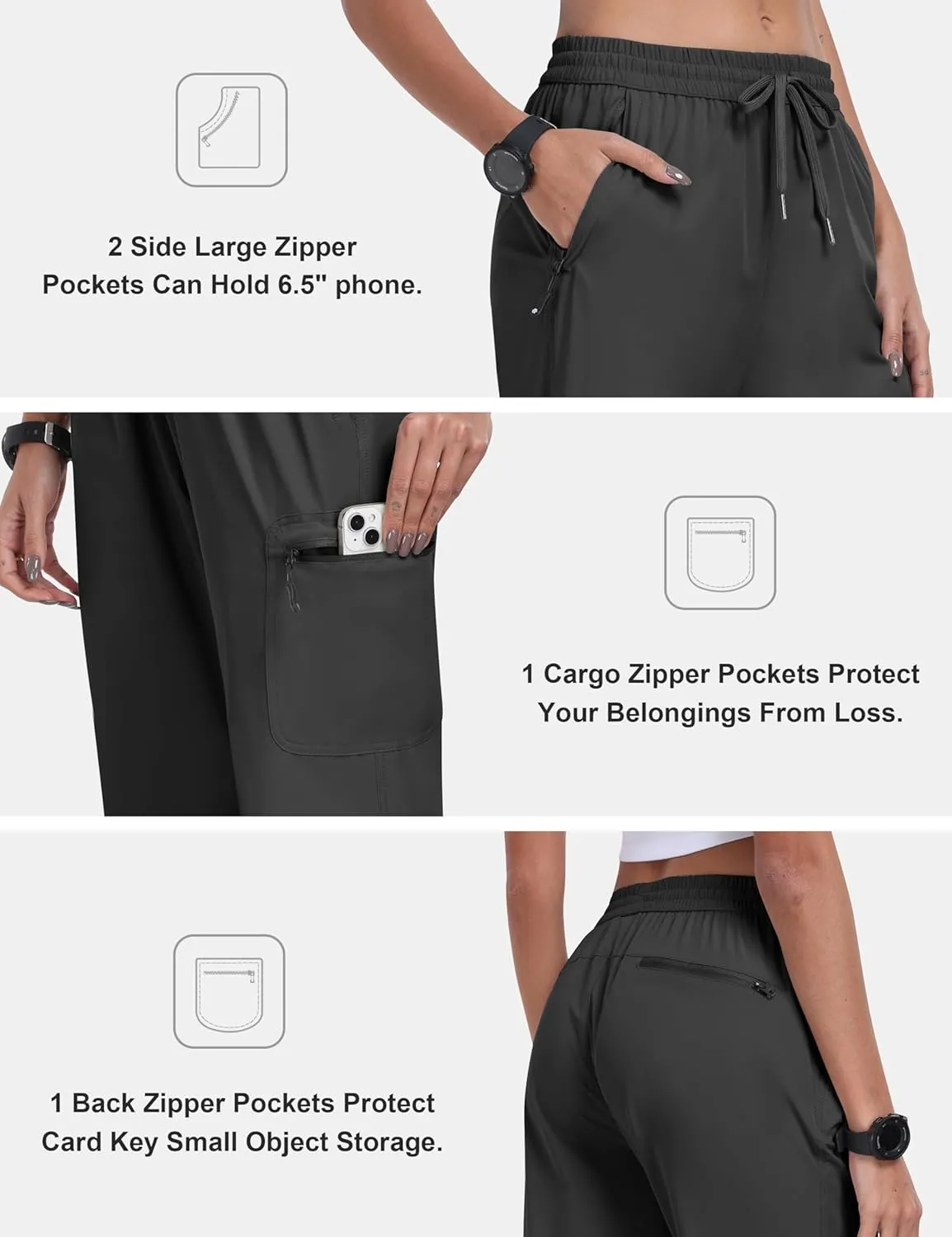 MoFiz Women's Hiking Cargo Pants Lightweight Joggers Elastic Waist Athletic Outdoor Sweatpants Casual Travel Pant with Pocket