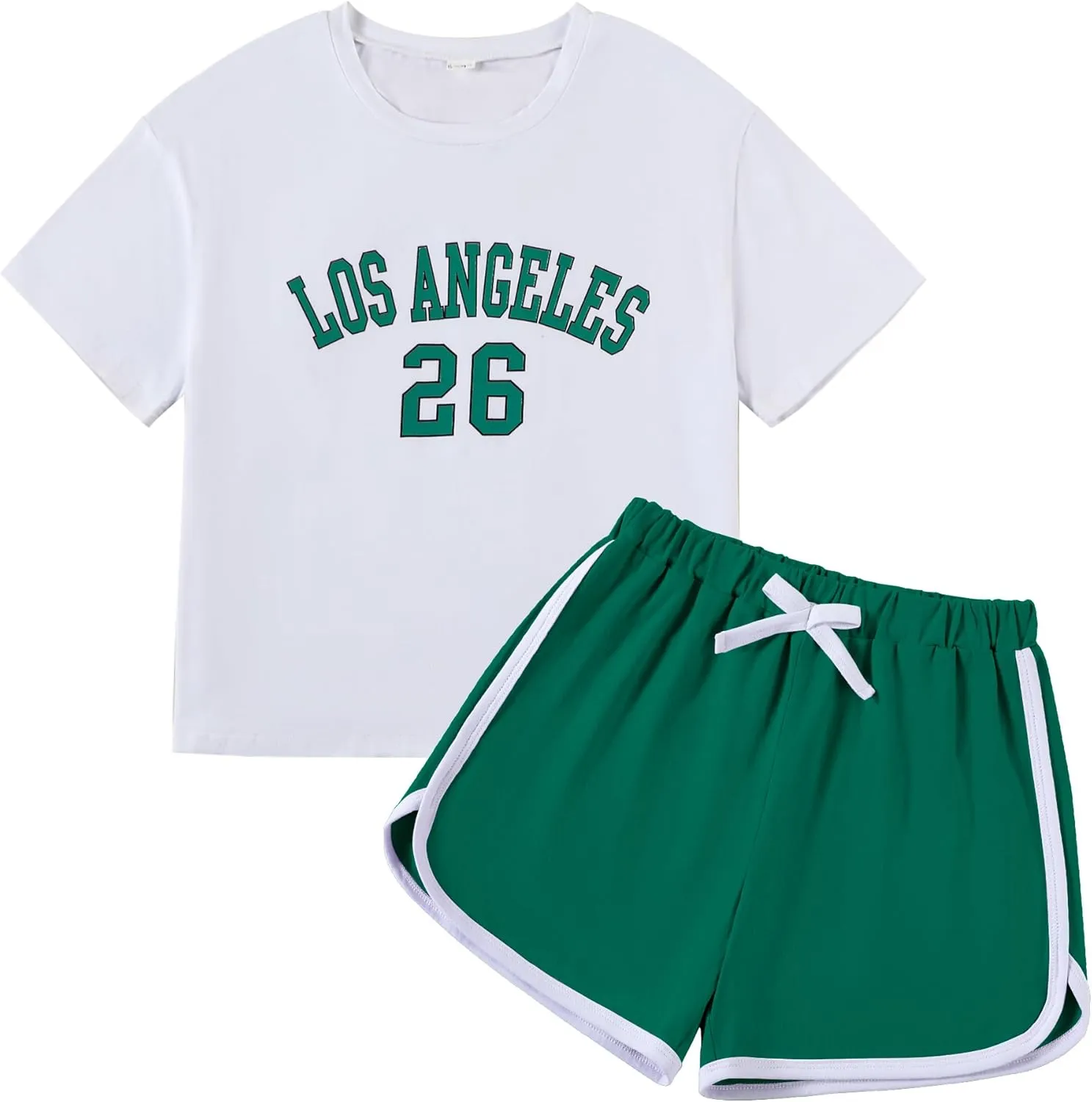 Neutocd Girls 2 Piece Outfits Short Sleeve T Shirt and Dolphin Shorts Letter Girls Athletic Sets Cotton Summer Outfits