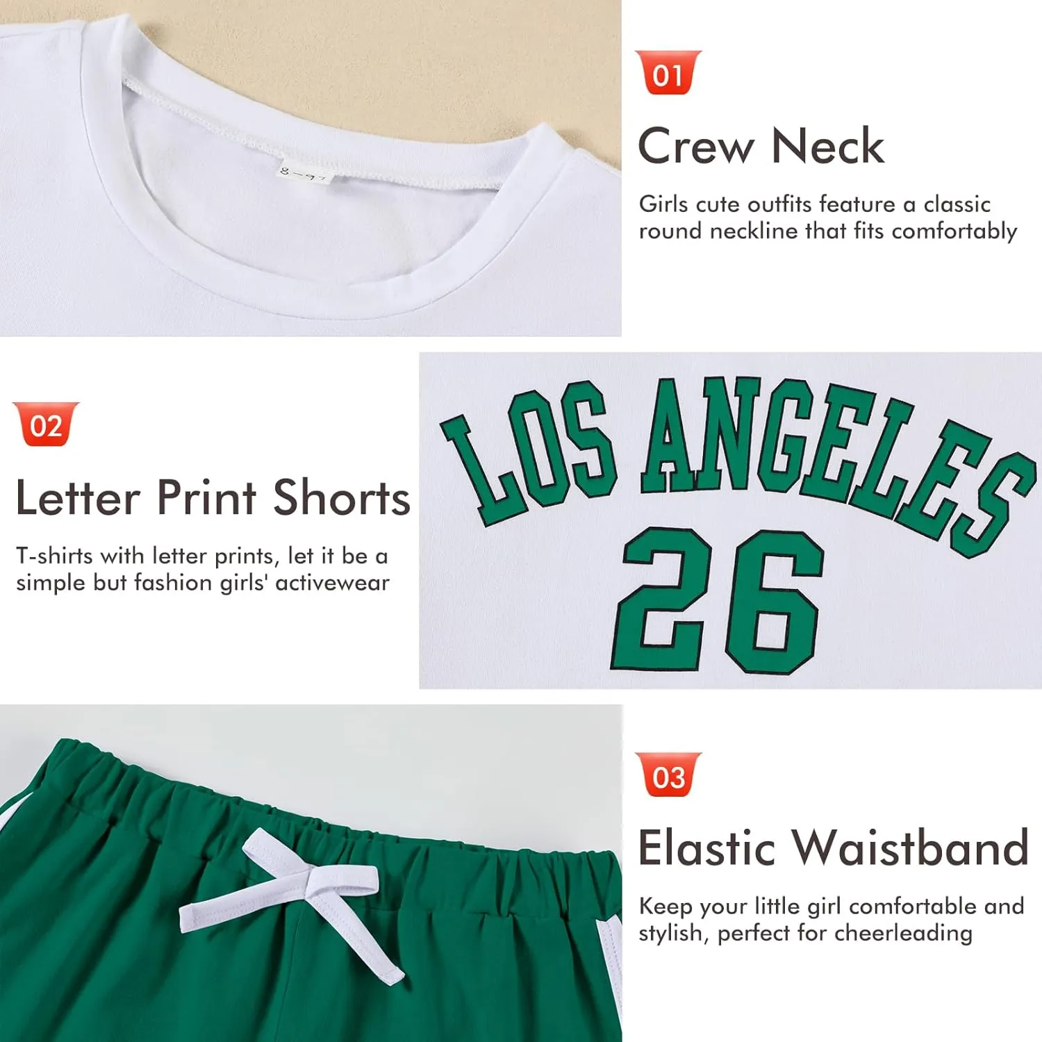 Neutocd Girls 2 Piece Outfits Short Sleeve T Shirt and Dolphin Shorts Letter Girls Athletic Sets Cotton Summer Outfits