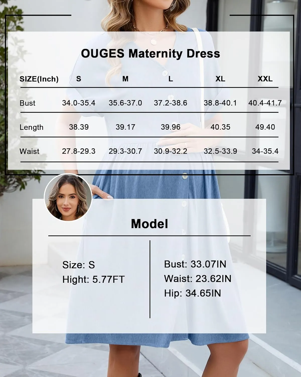 OUGES Womens 2025 Summer Maternity Dress Short Sleeve V Neck Button Down Pregnancy Casual Maternity Clothes with Pockets