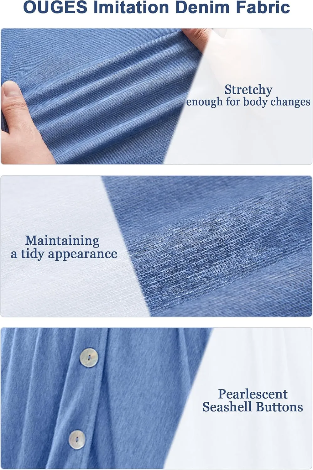 OUGES Womens 2025 Summer Maternity Dress Short Sleeve V Neck Button Down Pregnancy Casual Maternity Clothes with Pockets