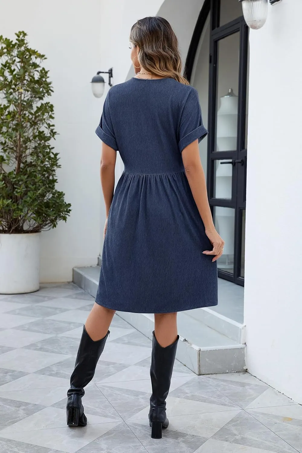 OUGES Womens 2025 Summer Maternity Dress Short Sleeve V Neck Button Down Pregnancy Casual Maternity Clothes with Pockets